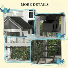 Sturdy Wooden Bird House with Natural Cedar Finish, Ventilated Design and Easy-Clean Slide-Out Tray for Backyard Songbirds (Black+Grey + Steel + Wood)