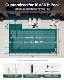VEVOR Inground Pool Safety Cover Fits 18x36 ft Rectangular Pools with 4x8 ft Right End Step, Triple-Stitched High Strength Mesh PP, Great Rain Permeability, Installation Hardware Included