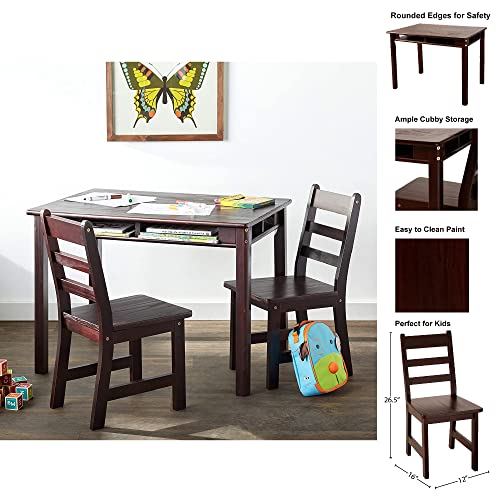 AVENTIS Child's Espresso Table Set with Shelf & 2 Chairs + Blue Automobile Travel Bundle Ages 3+