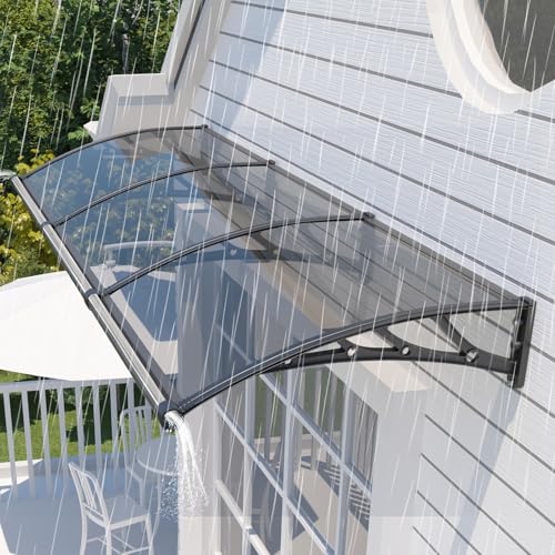 JYJNHOME 48x120 Inch Awning for Door Entrance,Polycarbonate Window Canopy Exterior Overdoor Shelter with Drainage,UV,Rain,Snow,Sun Shade Protection Outdoor Awnings for Outside,Patio,Porch,Deck,House