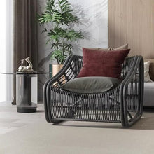Apk i bc Single Seater Rattan Sofa Chair, Balcony Chair with High-Density Thick Cushion, Indoor/Outdoor Use, Comfortable Reading Nook Armchair, Includes 2 Throw Pillows(Champagne,80 * 100 * 100)