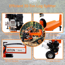 Log Splitter Portable 20 Ton, Gas Wood Splitter with 7HP Engine, Wood Splitter for firewood with Auto Return, Horizontal Full Beam Steel Wedge for Home, Forestry Harvesting (Orange 20 Ton 7HP)