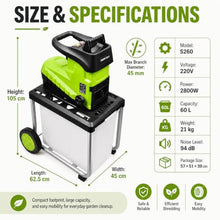 Glowdora Electric Wood Chipper Shredder, 2800w Garden Mulcher for Branches