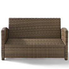 Afuera Living Modern Wicker Patio Loveseat, Brown and Navy Finish, 33" H x 56" W x 32.5" D, Steel Frame, UV-Resistant Outdoor Resin Wicker, Weather-Resistant Cushions, Comfortable Outdoor Seating