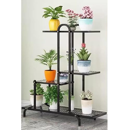 DOIBG Metal Plant Stand with Wheel, Floorstanding Multiple Flower Pot Organisation Shelves Garden Plant Containers Flower Rack for Balcony and Yard