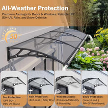 Outsunhom 60 x 60 Inch Door Awning Exterior with Drainage,Rain Snow Sun UV Protection,Polycarbonate Overhang Canopy with Reinforced PP+GF Brackets, Awnings for Door Entrance,Window,Patio, Porch & Deck