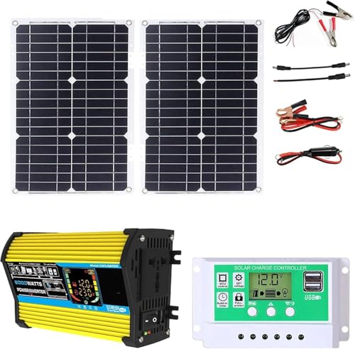 6000W Off-Grid Solar Panel Kit with 50A Charge Controller & Dual LCD Displays for RVs, Boats, and Emergency Backup Power(Yellow)