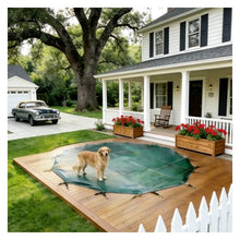 WAHHWF Winter Round Inground Pool Safety Covers, Heavy Duty Mesh Swimming Pool Cover with Anchors, Spring Strap and Buckle, Customizable, Wooden Deck/Concrete Floor Mounted(33ft)