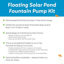 100W Floating Solar Pond Fountain Pump Kit for Ponds Deeper Than 3 Feet and At Least 10 Feet Wide