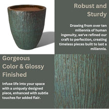 Emissary Home and Garden 26in. L x 29.5in. H Teal Stoneware Round Planter with High-fire Treatment (Set of 1)