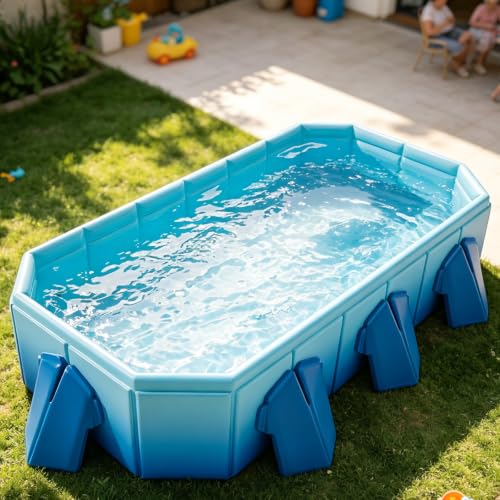 Rectangular Family Swimming Pool, Stable Supports PVC Blue-3m/10ft