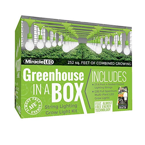 Miracle LED Almost Free Energy Greenhouse in a Box Grow Light Kit for Indoor Plants - Includes 150W Replacement Full Spectrum Bulbs & 4-Socket Corded Grow Light Fixture (7-Pack - 7 Strings, 28 Bulbs)