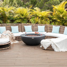 Elementi Lunar Bowl Dark Grey Fire Pit Bundle Outdoor Firepit Set Includes 42” Natural Gas Concrete Firepit, Glass Windscreen, Stainless Steel Cover, Canvas Cover, Floor Mat and Beverage Tub