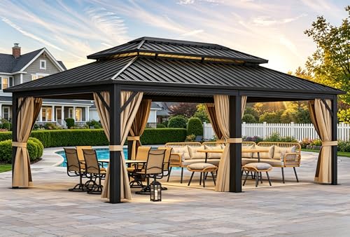 YITAHOME 12X20FT Gazebo Hard Top Patios Double Roof Aluminum Frame