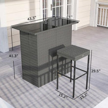 Outsunny 5 Piece Wicker Outdoor Bar Set with Glass Table Top Dark Gray