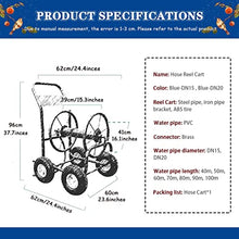 Hose Reel Cart Water Hose Cart for Outside Heavy Duty Iron Garden Trolley, Portable Hose Cart with Rollers, Household Water Pipe Storage Rack, Can Accommodate 40-100m (Color : Blue-DN20, Size : Hose