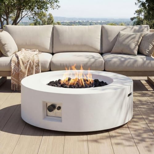 Merax 39.25 Inches 50,000 BTU Round MgO Propane Fire Pit, White