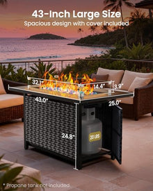 Ciays 43″ Propane Fire Pit, CSA-Listed 60,000 BTU Outdoor Gas Fire Pit Table with Glass Wind Guard, Tempered Glass Top, Lid, Glass Rocks, Adjustable Legs, Fire Table for Patio, Garden & Party, Black
