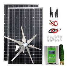 640W Solar Wind System with 12V/24V MPPT Hyrbid Charge Controller: 2pcs 120 Watt Monocrystalline Solar Panel + 400W Wind Turbine Generator + Z Brackets +Cables