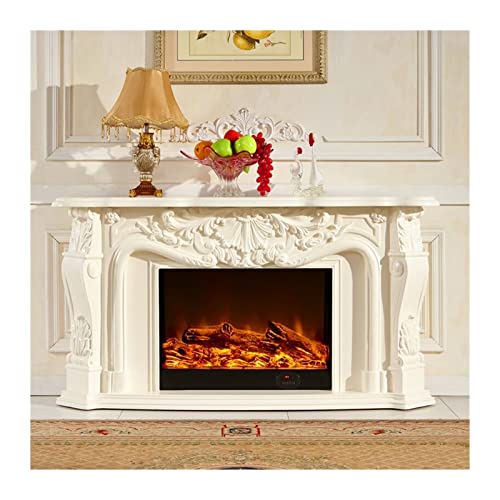 oaxroe Bedroom Fireplace Wood Fireplace Living Room Decorating Warming Fireplace Mantel Electric Insert Firebox LED Optical Artificial Flame Fireplace Heater(White,with Heater)