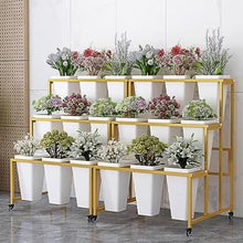 ARTUNV 3 Tier Metal Plant Stand With 12 Buckets, Heavy Duty Rolling Flower Display Rack, Movable Planter Organizer For Florist, Garden, Party, Event Decor(Color:Black)