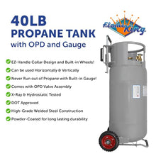 Flame King 40LB Empty Propane Tank with Wheels, Horizontal & Vertical LP Cylinder with Built-in Gauge for Fire Tables, Fire Pits, Patio Heaters, Barbeques, Lunch Trucks, Weed Torches & Truck Campers