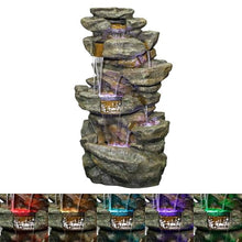 Alpine Corporation 51" Tall 6-Tier Outdoor Rainforest Waterfall Floor Fountain, Weather-Resistant Design with Color-Changing LED Lights & Remote Control, Gray