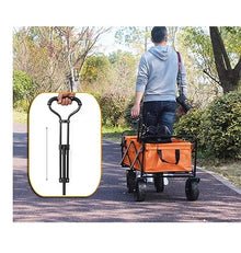 BIOMICE Collapsible Wagon Folding Garden Trolley Cart with 4 Beach Wheels Heavy Duty Wagon Shopping Cart for Outdoor Camping Pull Truck Garden Cart(B)