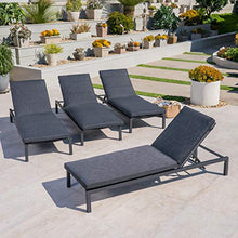 Great Deal Furniture Outdoor Mesh Chaise Lounge Set of 4 Dark Grey + Black