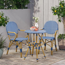 Yzwetcy Outdoor Bistro 3-Piece Set, French Hand-Woven Rattan Bistro Chairs with Table Suitable for Patio Porch Yard Balcony, Aluminum Frame and Wicker Table and Chair Set