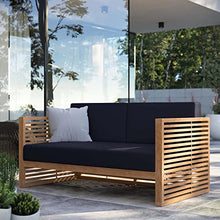 Modway Carlsbad Modern Teak Wood Fabric Patio Loveseat Navy Natural