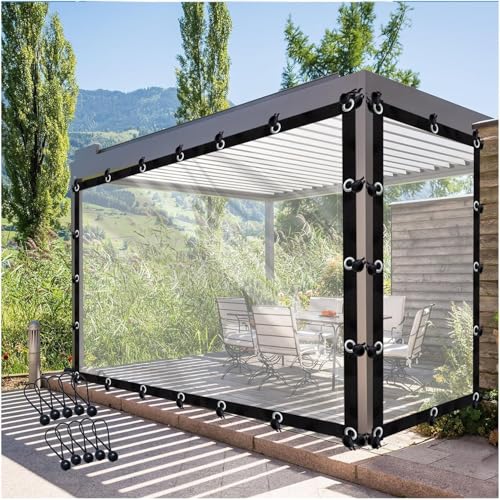 GJZDPMY Weatherproof Transparent PVC Tarpaulin Gazebo Curtains -Side Panels with Grommets for Patios Porches and Pergolas 20x18ft (600x550cm) with Easy Rope Attachment