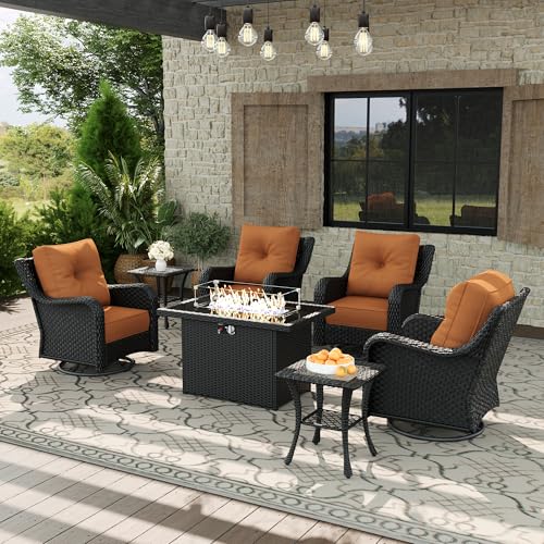 Aeeiua 7 Piece Patio Furniture Set with Fire Pit Table