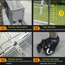 JARYANNIX Rotisserie Charcoal Grill, Stainless Steel BBQ Grill with Adjustable Height, 44.5" Portable Grill for Outdoor Parties and Backyard Use 110V 15W