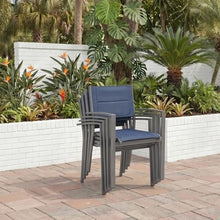 Signature Design by Ashley Point Bonita Set of 4 Outdoor Chairs with Padded Sling Seat, Stackable Aluminum Lounge Chairs for Patio and Porch Seating, Gray Frame with Blue Sling
