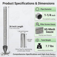 QITUJOUR Sand Point Well Kits, Thickened Lead-Free Water Well Drilling Kit Includes 1-1/4" x 36" Well Point Pipe (60 Gauze) 1-1/4" Drive Point Well Pipes, for Sand Point Wells and Soft Soil Wells