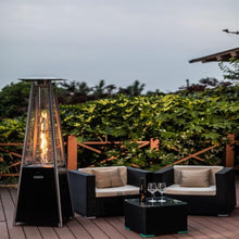 PATIOEASY Propane Patio Heater, Outdoor Pyramid Heater with Hammered Black Finish and Anti-Tilt Switch for Backyard, Deck, Garden