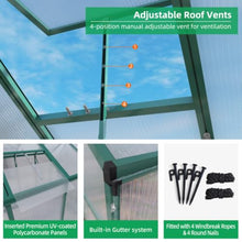 Walk-in Polycarbonate Greenhouse with Aluminum Frame and Double-Door Gate for Growing Flowers, Herbs, Plants, Outdoor Plant Tent with Drainage Gutter System for Backyard, Lawn (6x6FT+Green)