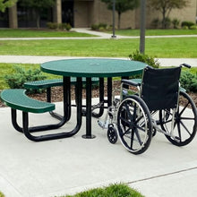 Coated Outdoor Furniture 46In Round Picnic Table, Expanded, Green