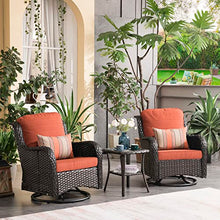 Generic Outdoor Furniture Set 3 Pieces Swivel Rocking Chairs Rattan Wicker Bistro Set with Side Table Orange Red