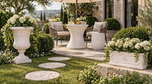 MPG Planters Oyster White Stone Round Plaster Outdoor Bistro/Umbrella Table