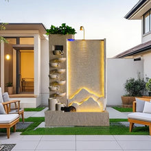 Modern Cement Water Fountain with Lighting, Mist & Waterwheel – 6.89ft Tall Indoor/Outdoor Decor for Garden, Entryway, Pool,Housewarming Gift (Left)(Left)