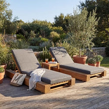 Christopher Knight Home Tory Acacia Wood Chaise Lounge Chair Outdoor Set of 2, Poolside Sun Lounger Recliner, Patio Outdoor Chaise Lounge with Cushions, Adjustable Backrest Lounge Sofa, Grey+Teak