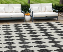 HomeRoots 9' X 12' Black Geometric Washable Non-Skid Indoor Outdoor Area Rug