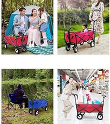 OTQEFTN Camping Trolley Beach Trolley Folding Garden Trolley Cart Heavy Duty Wagon Shopping Cart for Outdoor Camping Fishing Pull Truck with 4 Wheels Festival Trolley Folding Trolley