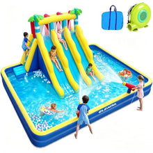ELEMARA Inflatable Water Slide for Big Kids, 20.66x16.4FT w/Large Double-Layer Pool, Bounce House for Kids Backyard w/3 Extra-Long Slides, Climbing Wall, 2 Water Cannons,Water Spraying,750W Air Blower