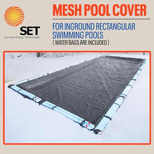 SET SunSolar Energy Technologies Mesh InGround Winter Pool Cover 30x60 Foot Rectangle Swimming Pool - Durable Loops 8-Yr Warranty