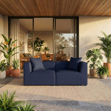 Outdoor Escape Blue 2-Piece Outdoor Patio Sectional Sofa Loveseat with Cushioned Seats, Durable Frame, Contemporary Design, and Comfortable Armrests