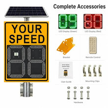 Solar Radar Speed Sign for Neighborhood & School Zones, 20x27 or 24x35 Inch, LED MPH/KMH, Stable Radar in Rain/Snow, Daylight Readable, Rust-Free Aluminum, Easy Pole Mount – No Wiring(yellow,20*27in)