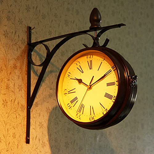 GenSDH Outdoor Clock Indoor Wrought Iron Retro Creative Home Double-Sided Wall Clock Outdoor Decoration Outside Clock